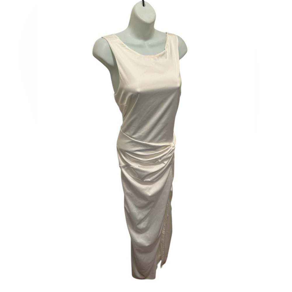Abercrombie & Fitch Wedding Gown Sz XL Winter White Cut Out Back Slit Side Satin